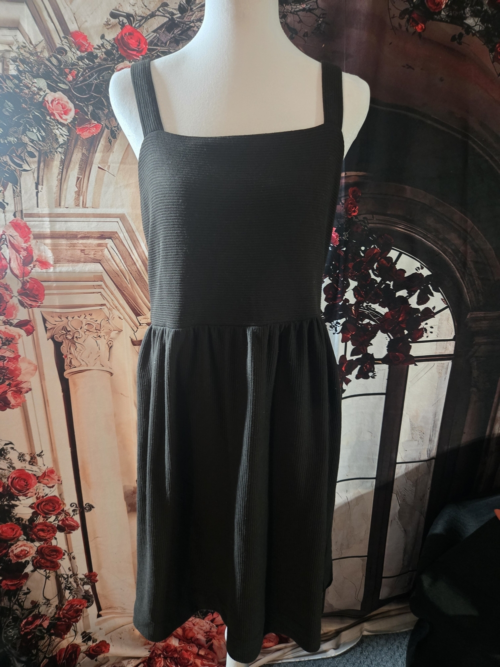 LOFT Black Square Neck Ribbed Mini Dress